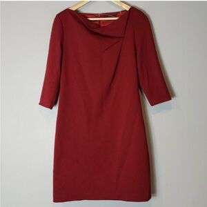 Tahari Red Satin Lined Sheath Dress Wedding Guest 8 EUC